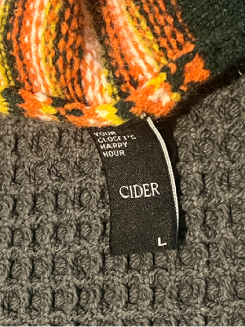 Cider Short-Sleeve Striped Crewneck Sweater in Dark Green, Orange, Yellow - Picture 2 of 3